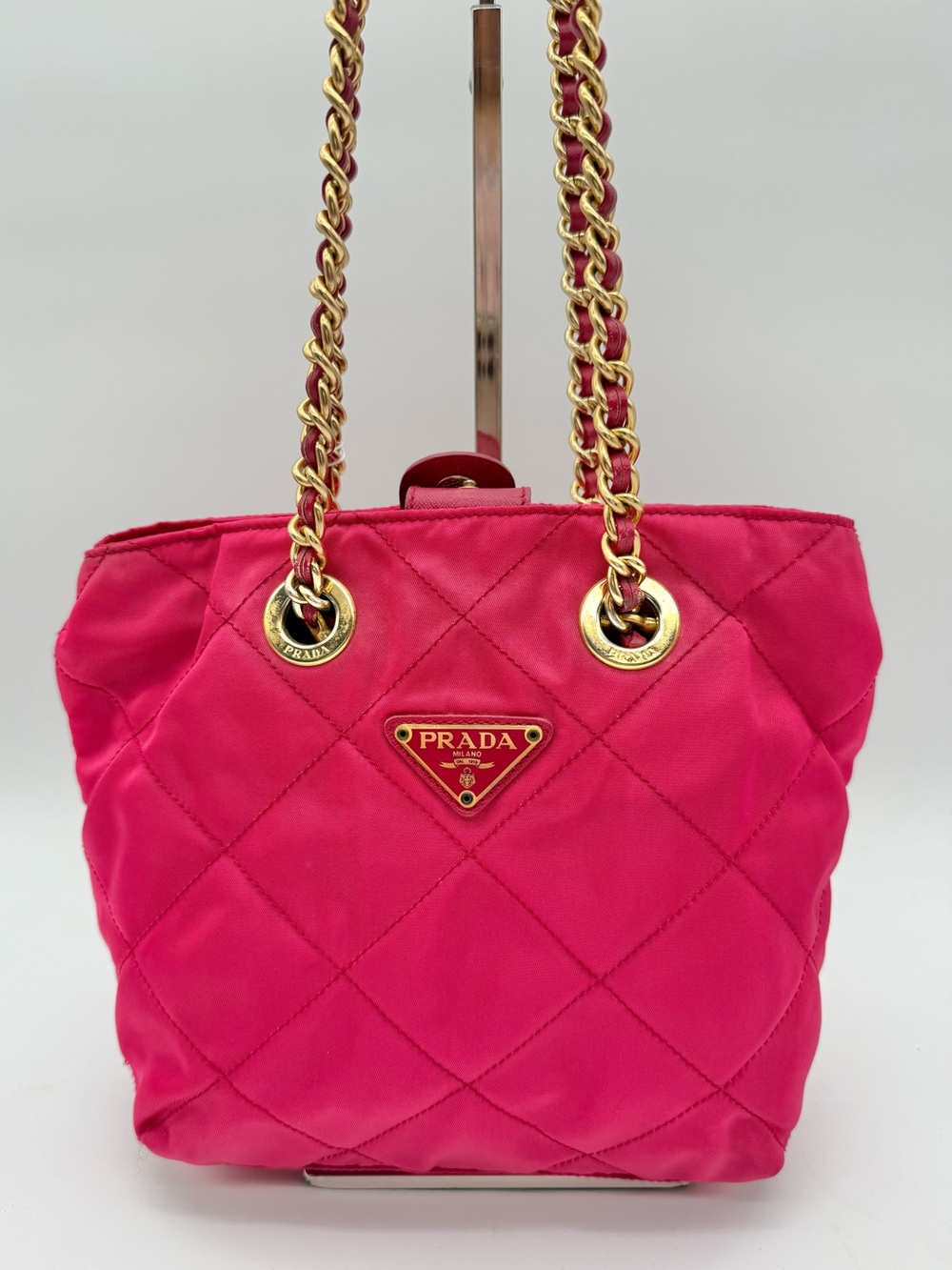 Prada Tessuto Impuntu Quilted Chain Tote – Fuchsia Pink Nylon